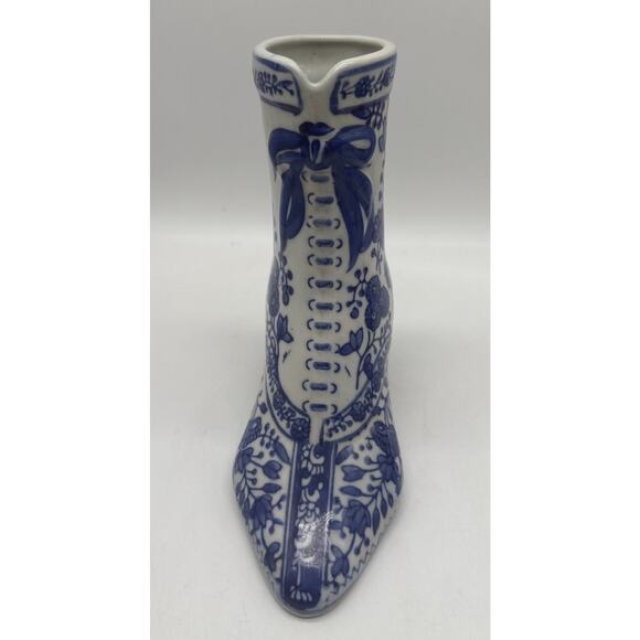 Vintage The Canton Company Blue White Porcelain Granny Boot Vase Planter 7” - Picture 3 of 7